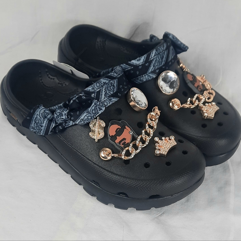 Skechers Black Sandals with Gold Accents